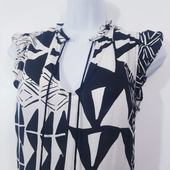 Plenty by Tracy Reese Geometric Print  Maxi Dress High Low Ruffle Keyhole Back - Picture 4 of 15